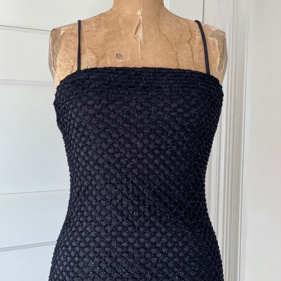 Vintage 90s Andrea Polizzi Long Bodycon Dress-Black Mesh Formal Evening Wear -S6 - Picture 3 of 8